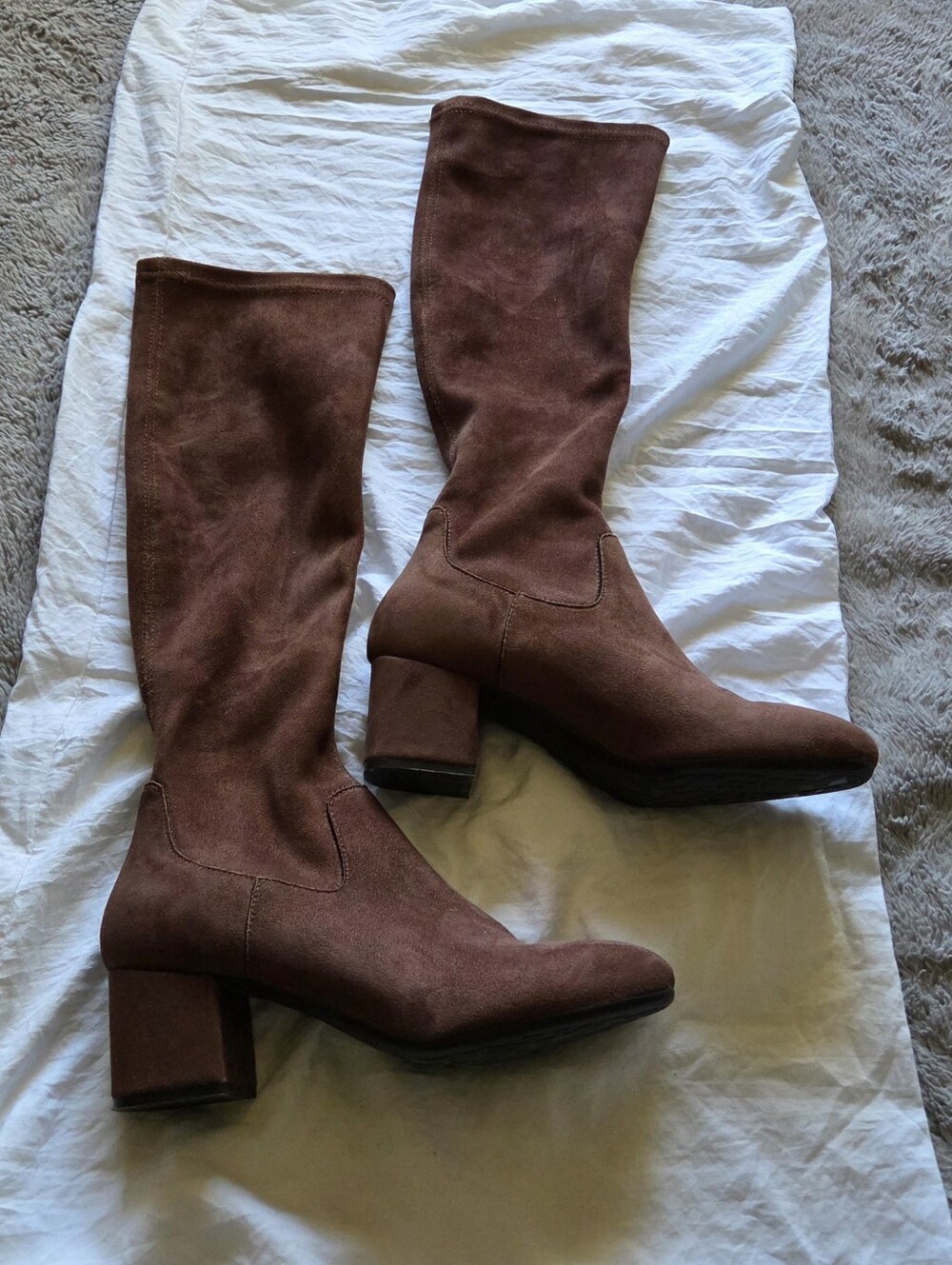 Women's Brown Faux Suede Knee High Block Heel Boots 8/39